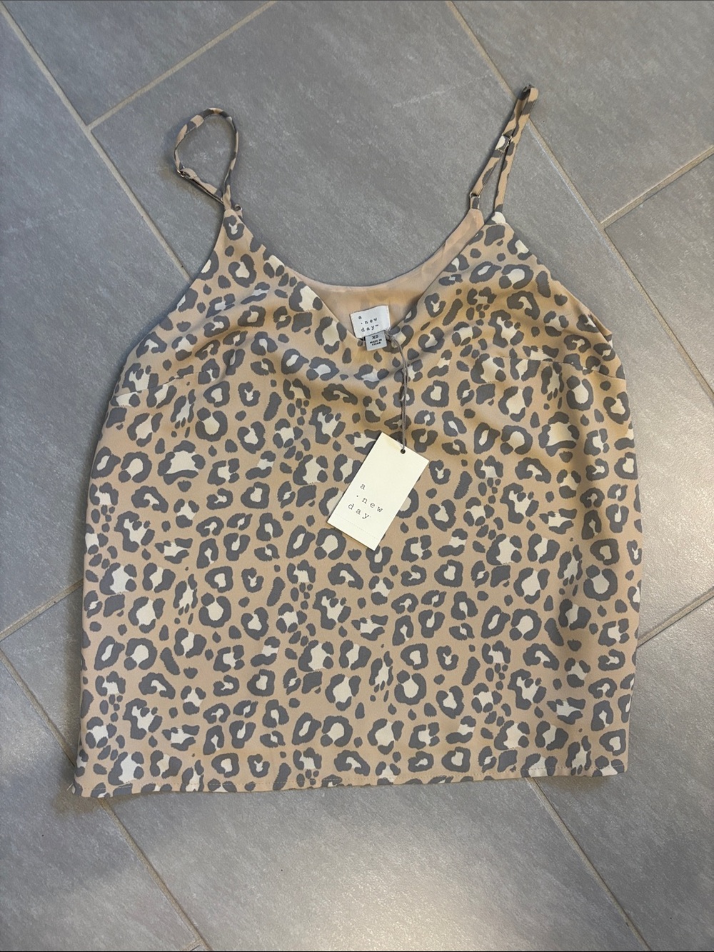a new day Leopard Print Cami Tank - Tan and Gray